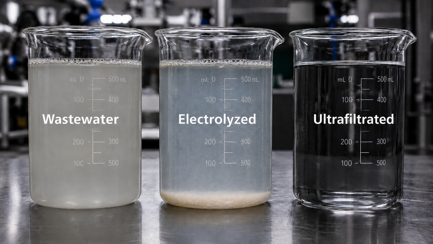 Lab test comparison of wastewater, electrolyzed water, and ultrafiltrated water